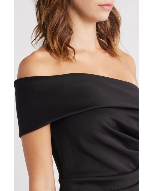 eliza j off the shoulder scuba crepe cocktail dress Eliza J Social Off The Shoulder Scuba Knit Cocktail Dress in Black