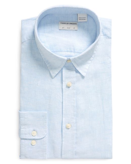 Tiger Of Sweden Blue Spenser Slim Fit Linen Dress Shirt for men