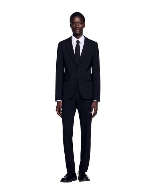 Sandro Blue Virgin Wool Suit Jacket for men