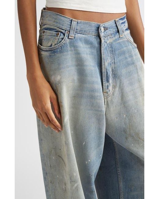 Acne Blue 2023 Paint Splatter Baggy Wide Leg Jeans