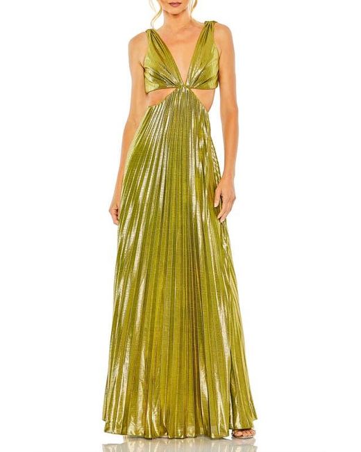 Mac Duggal Yellow Pleated Metallic Cutout Bodice With Open Back Gown