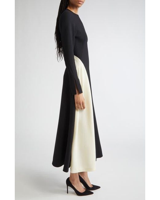 Lela Rose Blue Long Sleeve Stretch Twill A-Line Dress