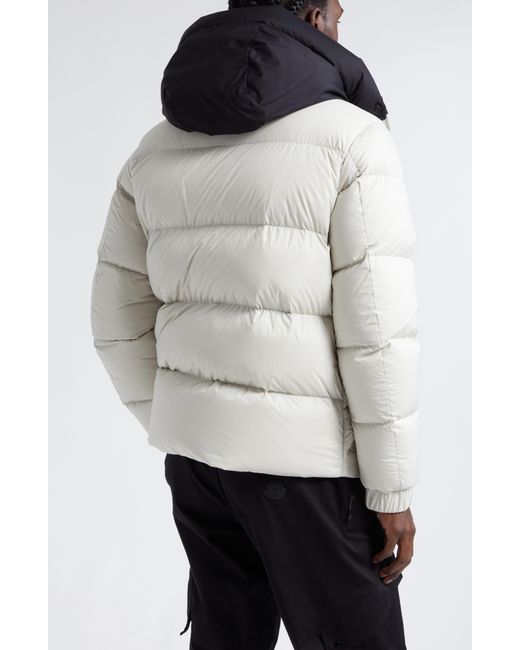 Moncler White Madeira Colorblock Hooded Short Down Puffer Jacket for men