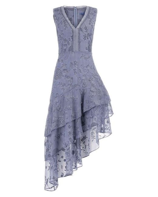 Guess Loren Floral Embroidered Sleeveless Tiered Asymmetric Dress in Blue | Lyst Guess Loren Floral Embroidered Sleeveless Tiered Asymmetric Dress in Blue | Lyst