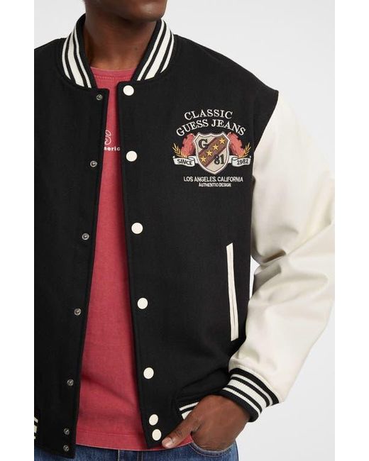 Guess Black Letterman Varsity Bomber Jacket for men