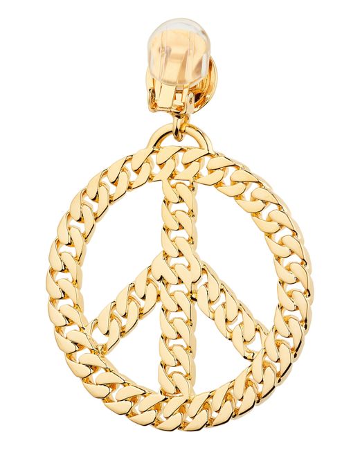 Moschino Metallic Chain Link Peace Clip-on Drop Earrings