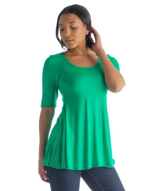 24seven Comfort Apparel Green Elbow Sleeve Swing Tunic Top