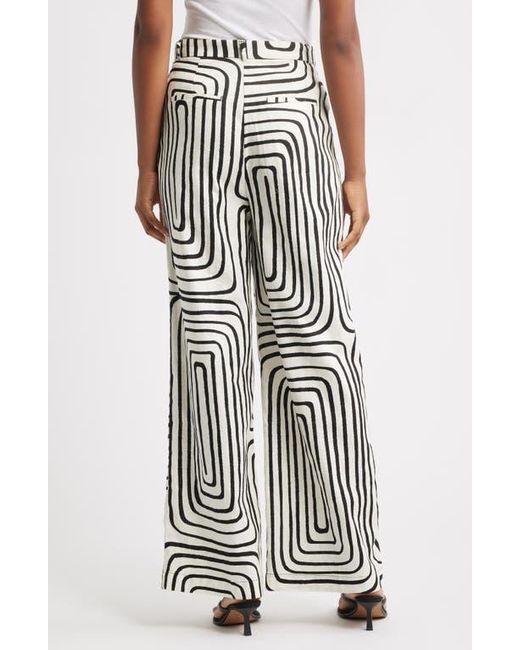 Mango Black Doty Print Linen & Cotton Straight Leg Pants
