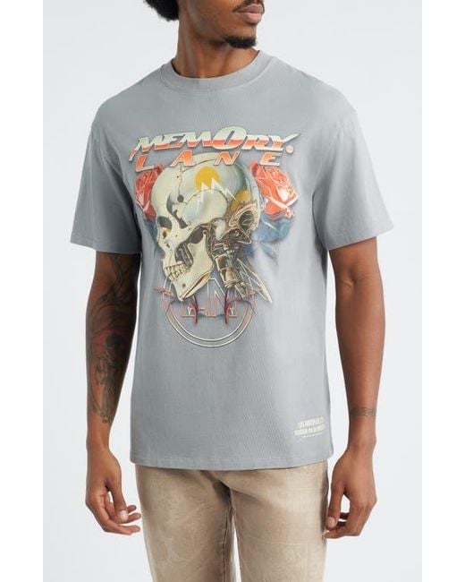Memory Lane Gray Skull Roses Cotton Graphic T-Shirt for men