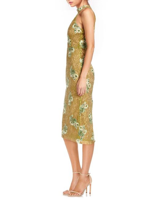 Badgley Mischka Floral Embroidery Sequin Sheath Dress in Yellow | Lyst