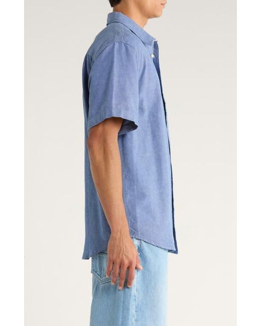 Vans Blue Lawson Short Sleeve Cotton & Linen Button-Up Shirt for men