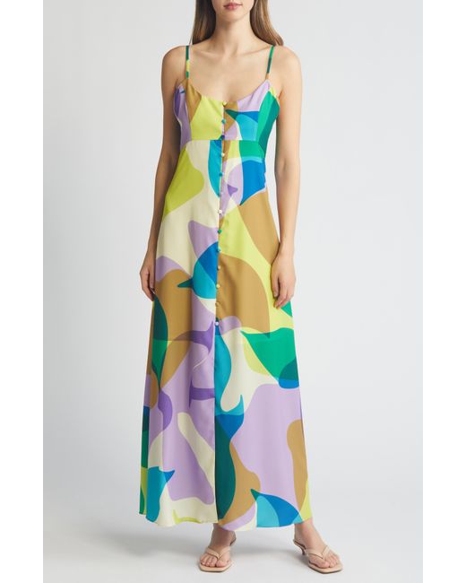 Hutch Blue Abstract Print Button Front Maxi Dress