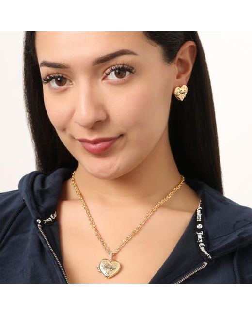 Juicy Couture Metallic Tone Crystal Heart Locket Pendant Necklace
