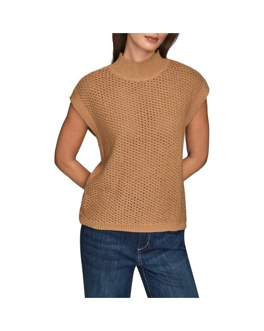 Donna Karan Blue Open Stitch Cap Sleeve Sweater