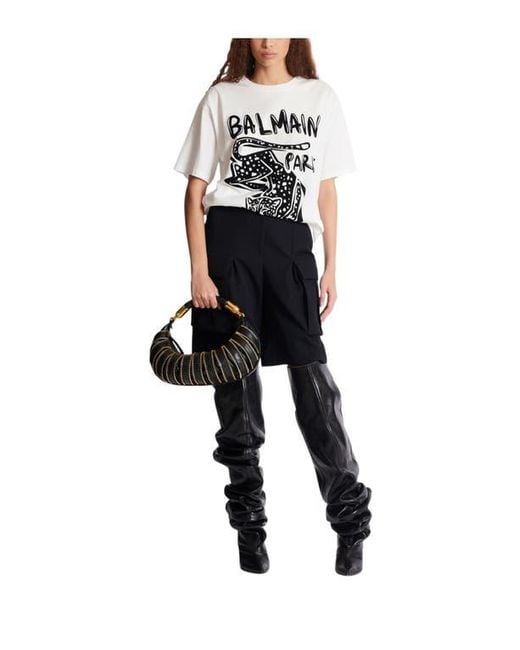 Balmain White Short-Sleeved T-Shirt With Leopard Print
