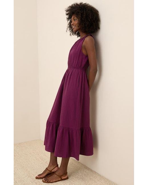 Pact Organic Cotton Coastal Double Gauze Tiered Midi Dress in Pink | Lyst