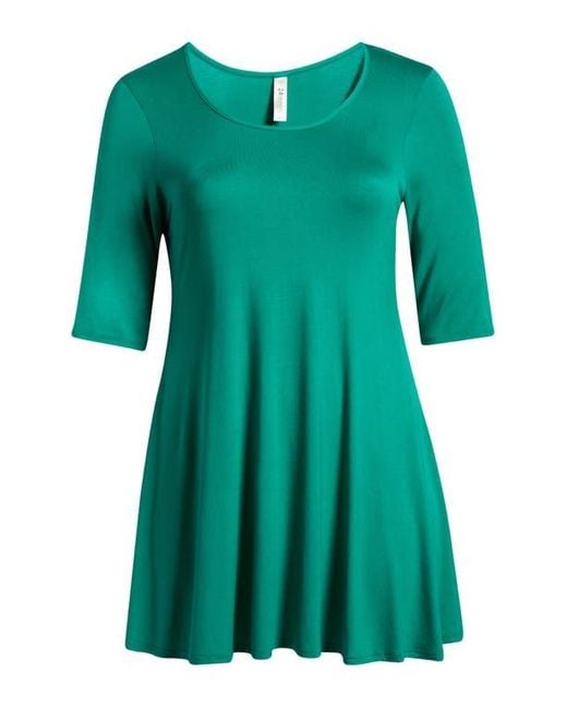 24seven Comfort Apparel Green Swing Asymmetric Hem Tunic Top