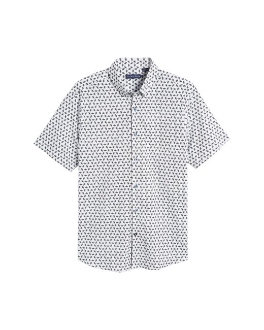 Stone Rose White Bee Print Short Sleeve Stretch Button-up Shirt for men