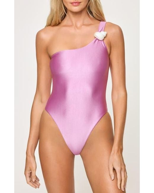 LSPACE Purple Luminescent One-Shoulder One-Piece Swimsuit