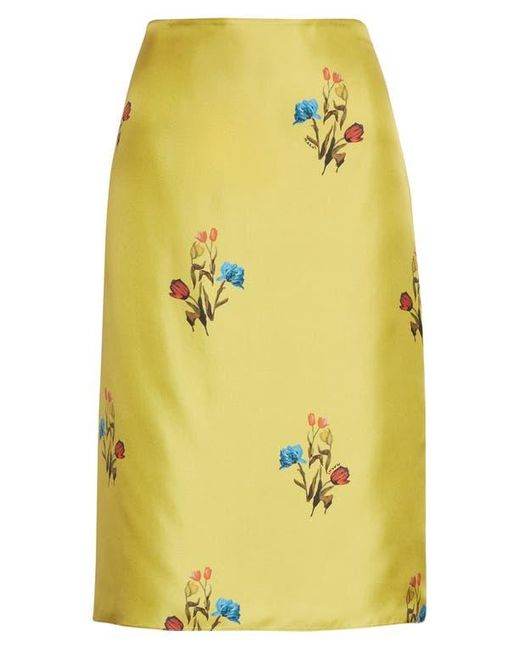 Marni Yellow Tulip Print Pleated Silk Twill Midi Skirt