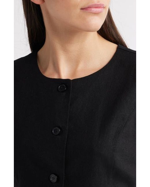 Steve Madden Black Wesley Linen Blend Button-Up Vest