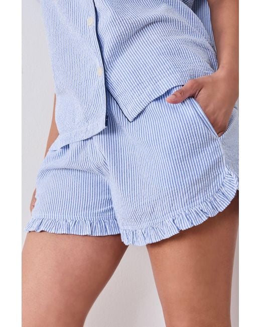 Printfresh Blue Seersucker Ruffle Short Set
