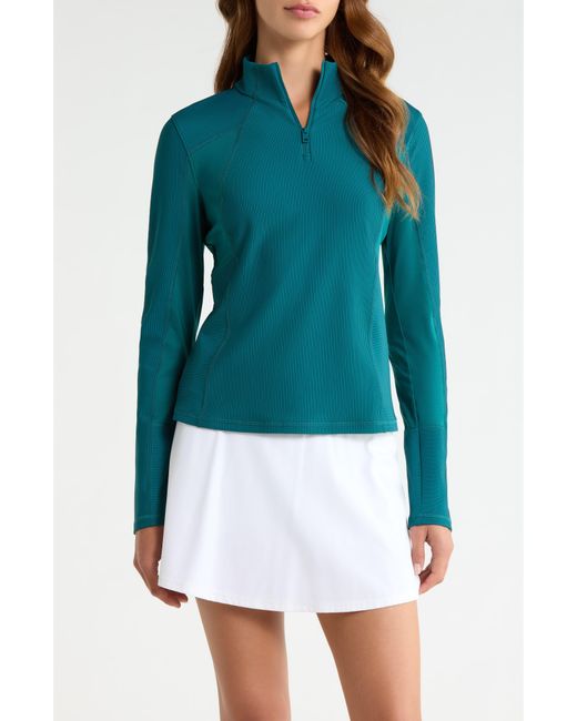 G/FORE Blue Two-Tone Rib Quarter Zip Performance Top