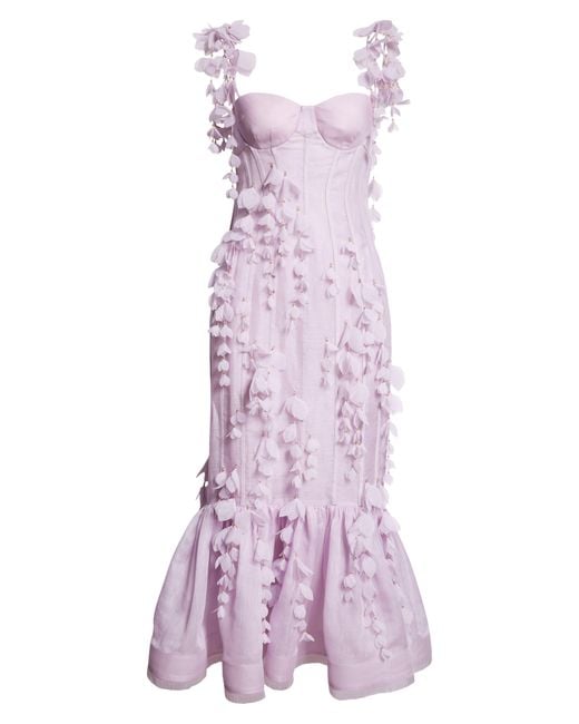 Zimmermann Purple Petals Linen & Silk Corset Gown