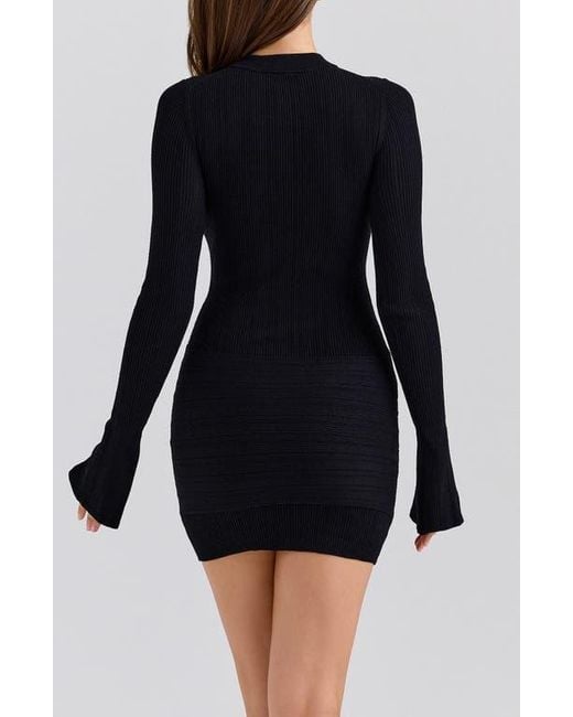 House Of Cb Black Aziza Long Sleeve Rib Minidress