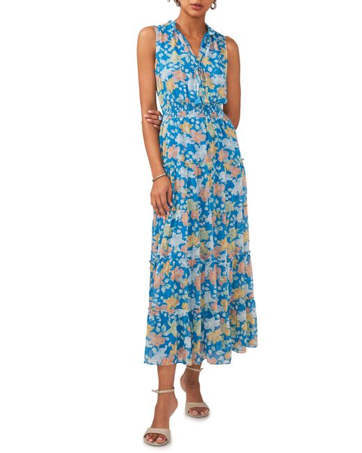 1.STATE Blue Floral Print Sleeveless Maxi Dress