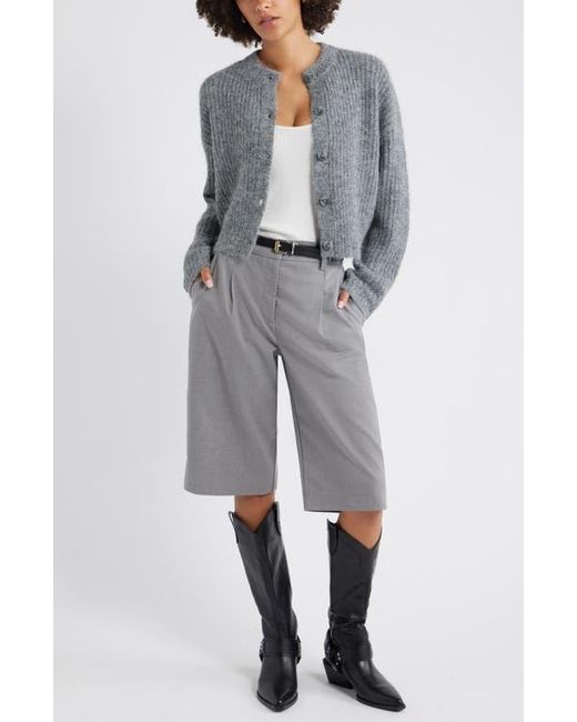 Open Edit Gray Fuzzy Crewneck Cardigan