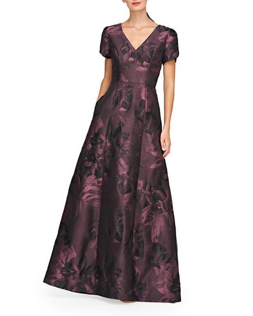 Kay Unger Purple Rowena Metallic Jacquard Ballgown