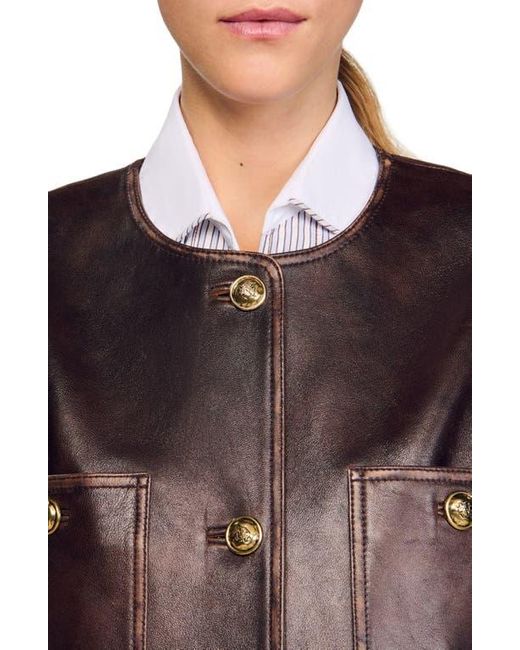 Sandro Red Long Distressed Leather Jacket