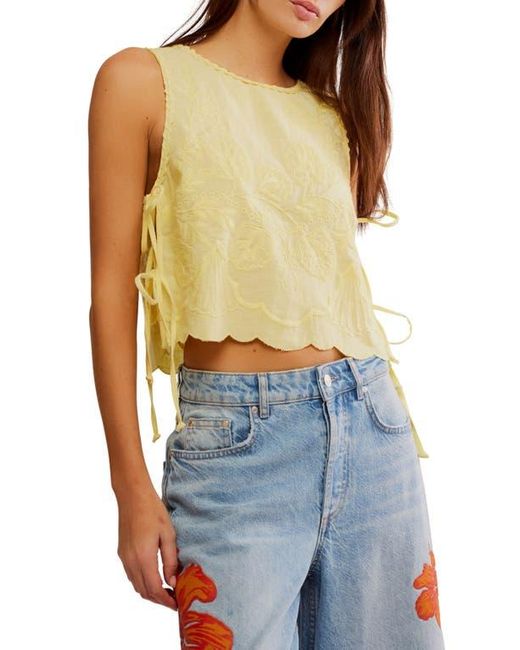 Free People Blue Faded Gardens Embroidered Cotton Tank