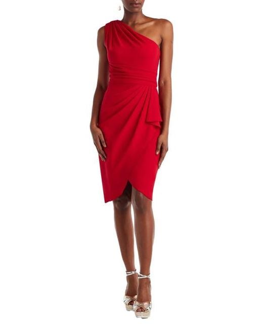 Tadashi Shoji Women's Red Pleated One-Shoulder Crepe Cocktail Dress