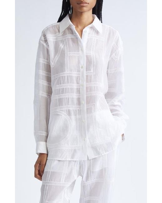 Totême  White Embroidered Organic Cotton & Silk Monogram Oversize Button-Up Shirt