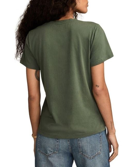 Lucky Brand Green Embroidered Lotus Cotton Graphic T-Shirt