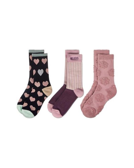 Memoi Pink Assorted 3-Pack Crew Socks