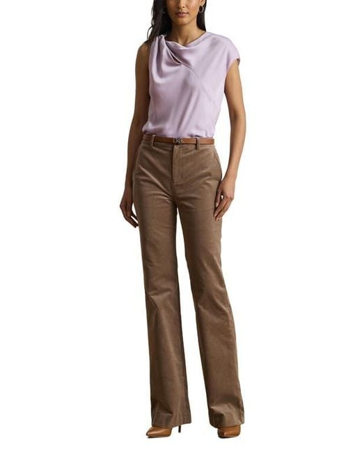 Ralph Lauren Purple Asymmetric Drape Charmeuse Top