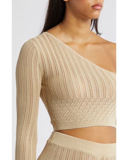 Something New Natural Rayee One-shoulder Knit Crop Top