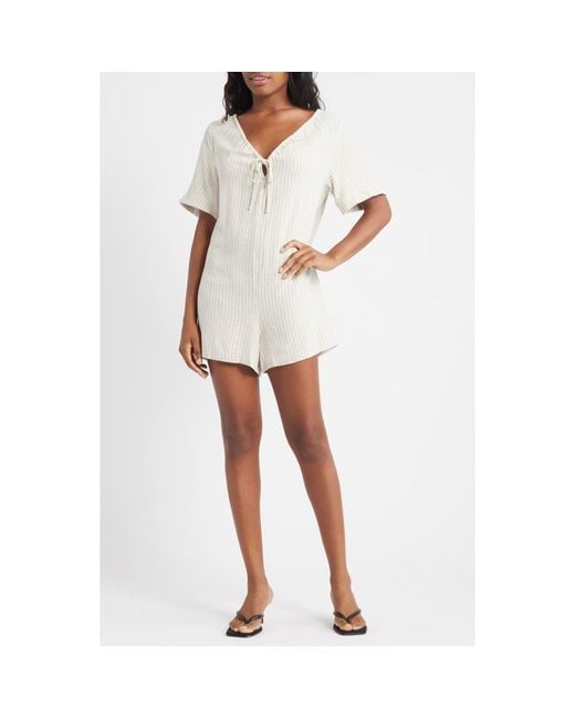 TOPSHOP Women's White Stripe Tie Front Romper