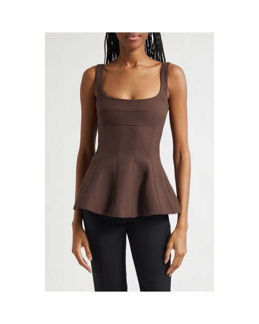 Stine Goya Structured Sleeveless Peplum Top in Brown | Lyst