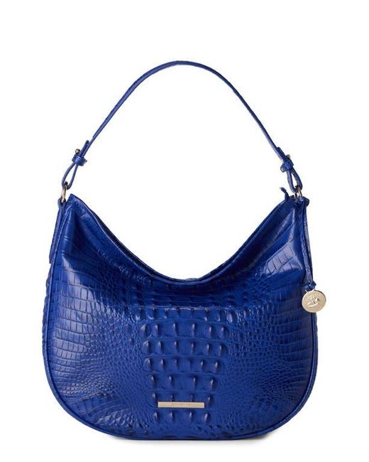 Brahmin Blue Small Kathleen Croc Embossed Leather Shoulder Bag