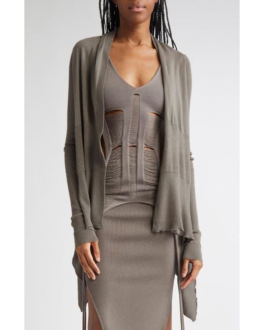 Rick Owens Brown Open Front Virgin Wool Cardigan