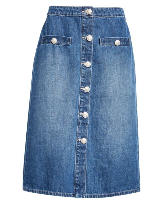 L'Agence Blue Landry Button Front Denim Skirt