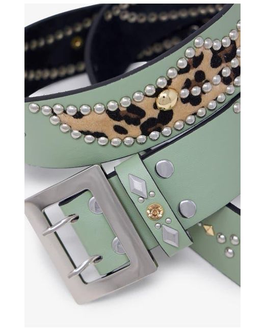 MNML Green Leopard Stud Leather Belt for men