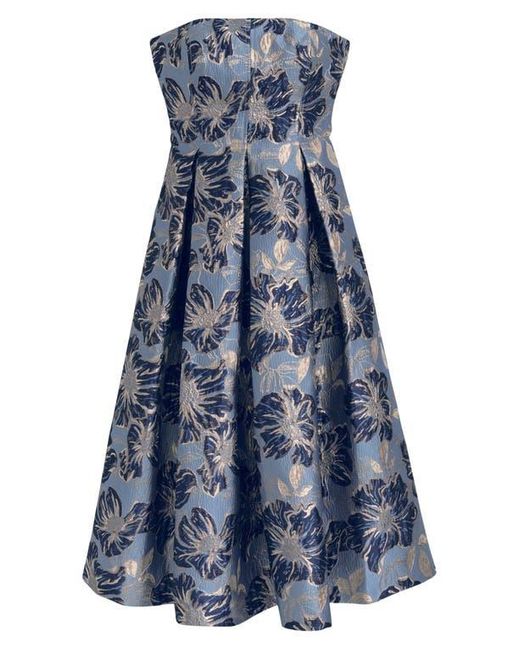 Donna Karan Floral Strapless Fit & Flare Midi Cocktail Dress in Blue