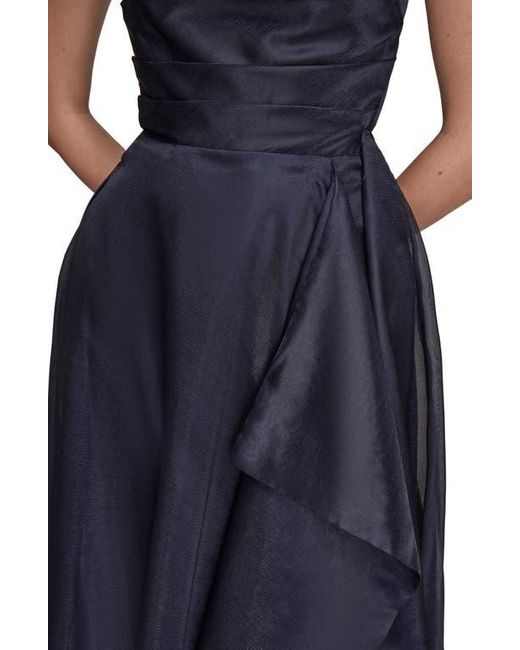 Donna Karan Blue Strapless Ruched Bodice Gown