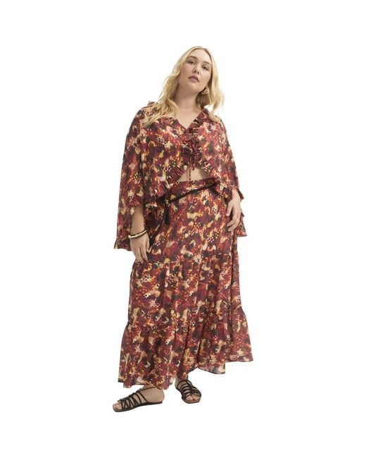 June + Vie Brown Tiered Printed Maxi Skirt