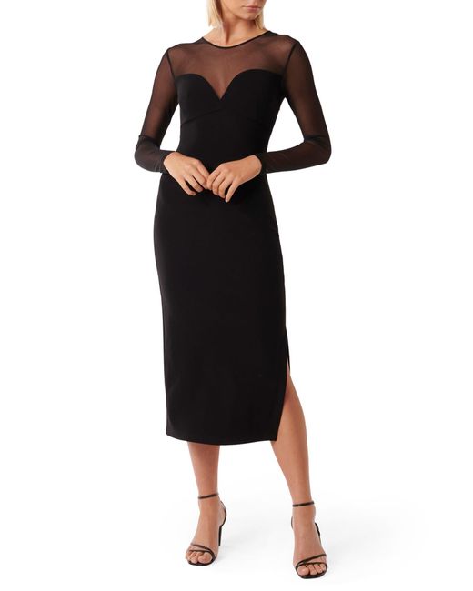 EVER NEW Black Roxy Illusion Mesh Long Sleeve Body-con Dress